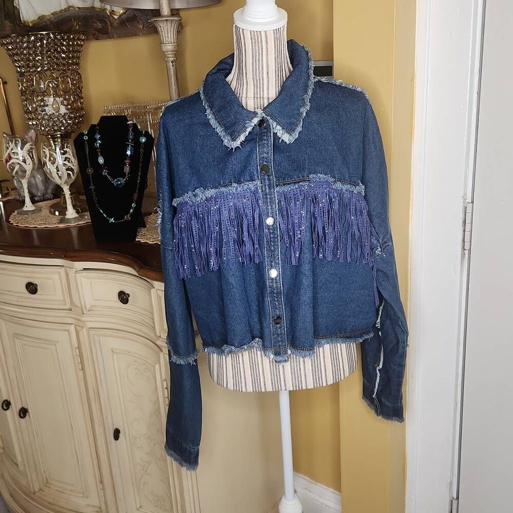Between us western fringed denim jacket women's 3X